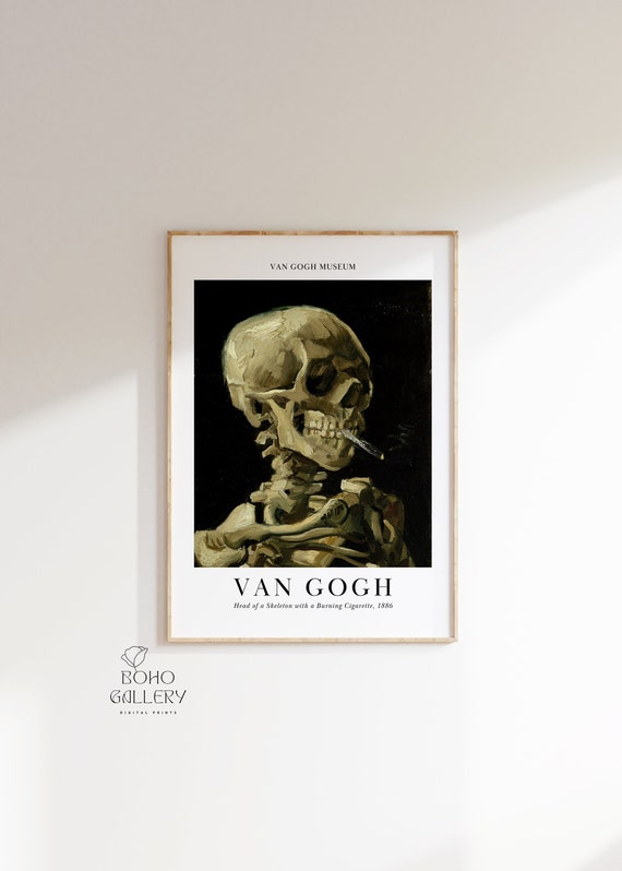 Crâne d'un squelette avec une cigarette allumée | Vincent Van Gogh | Art  célèbre | Peinture classique | Décoration de portrait vintage | Impression  artistique tête de mort