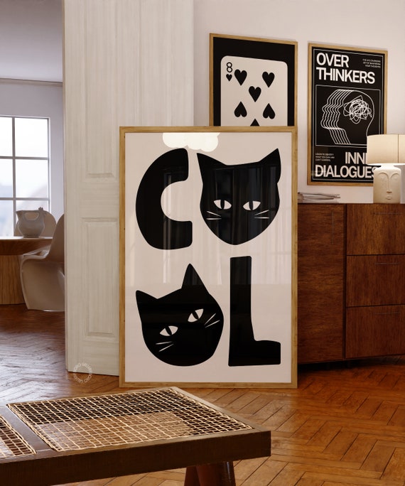 Black Cat Poster, Funny Gift Poster, Cat Wall Art Decor, Cat Lover Print, Printable Cat Art, Digital Download, Living Room Wall Art, Retro