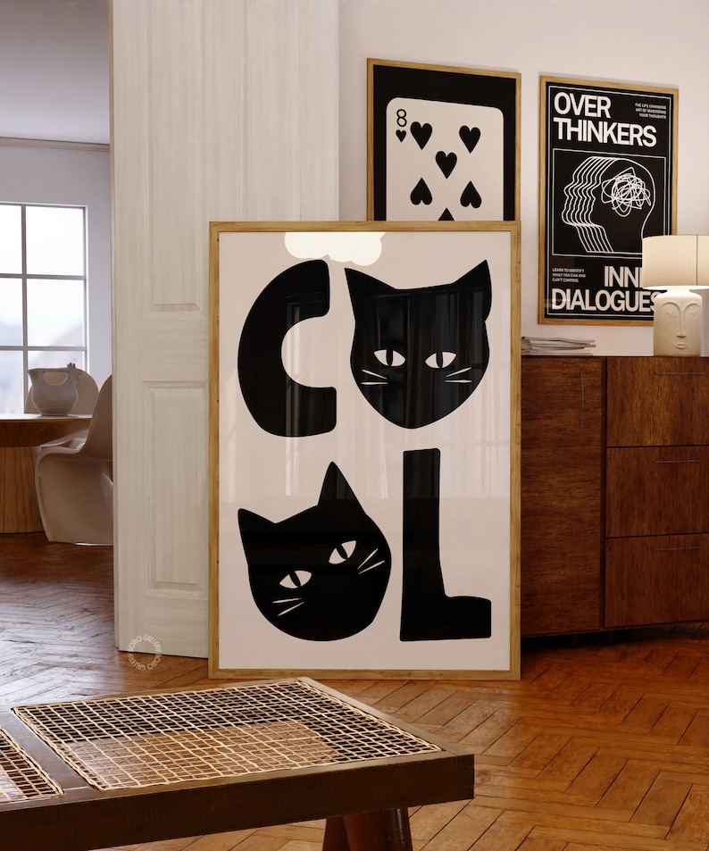 Black Cat Poster, Funny Gift Poster, Cat Wall Art Decor, Cat Lover Print, Printable Cat Art, Digital Download, Living Room Wall Art, Retro