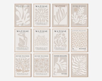 Set of 12 Beige Abstract Matisse Prints, Minimalist Organic Modern Prints, Gallery Wall Set, Neutral Print Set, Earth-Tone Home Decor