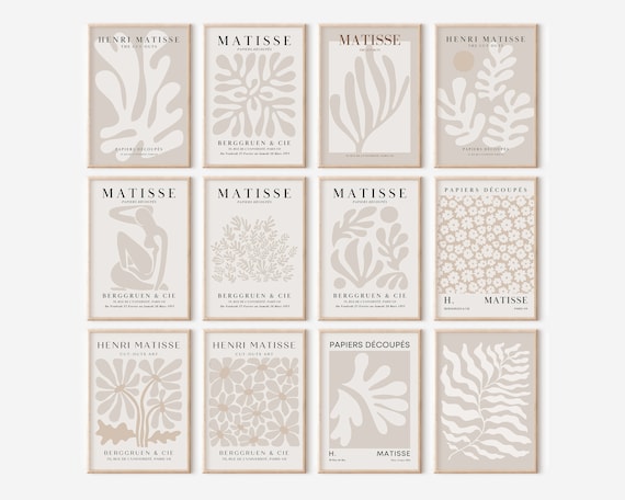 Set of 12 Beige Abstract Matisse Prints, Minimalist Organic Modern Prints, Gallery Wall Set, Neutral Print Set, Earth-Tone Home Decor