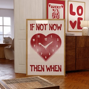 Red Heart Preppy Printable Poster Trendy Aesthetic Home Decor Y2K Cute Wall Art Girly College Dorm Posters Love Heart Print Funky Room Decor
