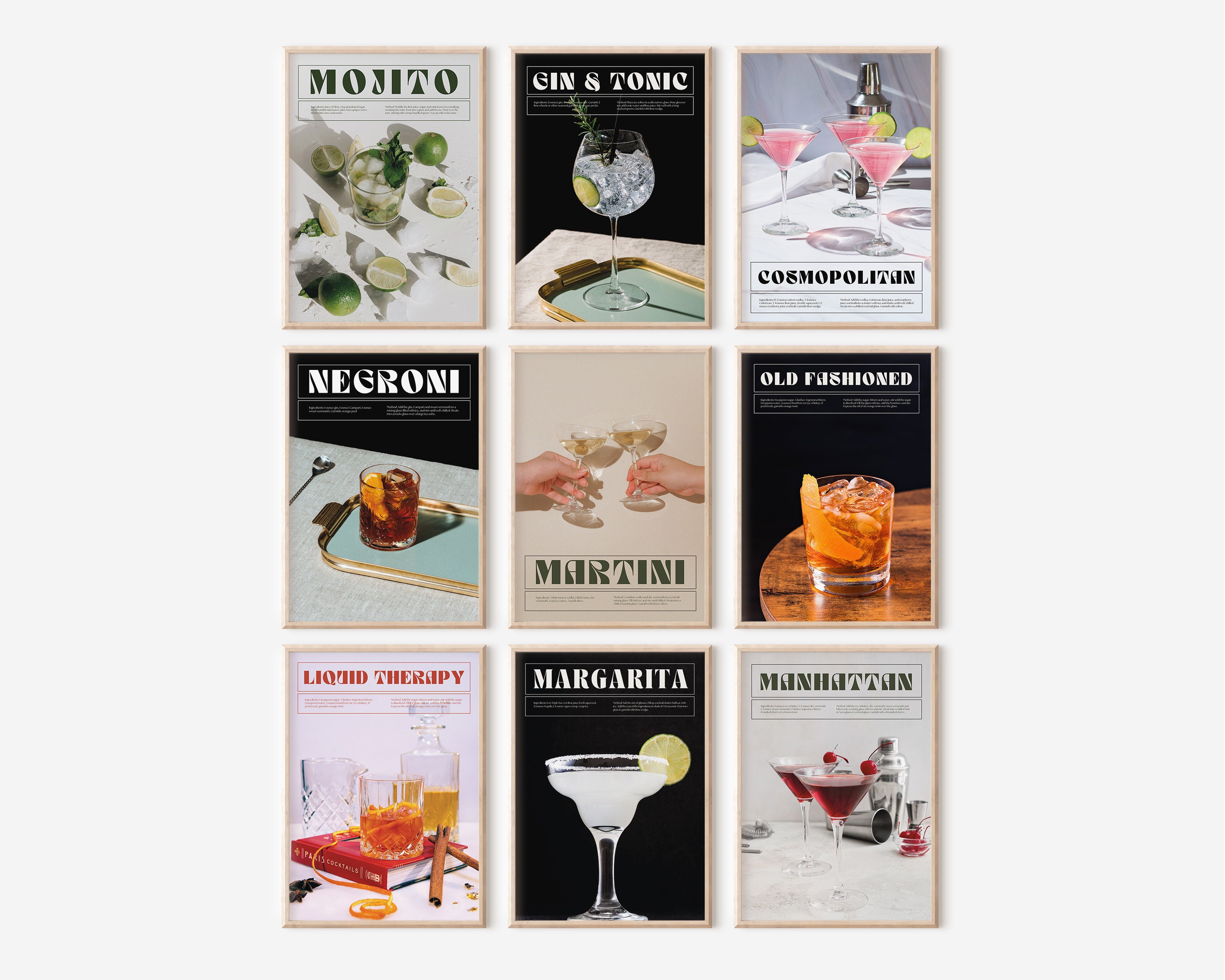 Retro Cocktail Print Set: Minimalist Bar Cart Art (Digital Download, 10 Sizes Available)