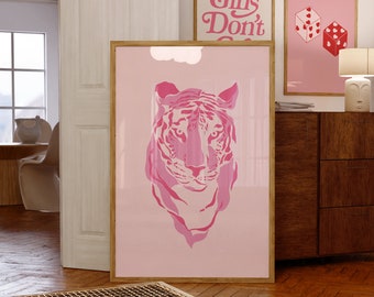 Pinker Tiger Kunst Druck: Trendiges Girly Tier Poster (Digitaler Download)