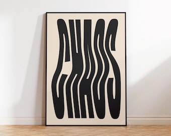 Black Chaos Wavy Print: 70s Retro Bauhaus Poster (Digital Download)
