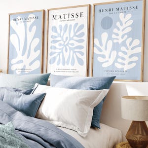 Matisse Print Set van 3 Blauwe Matisse Print Blauwe Galerij Muurset Lichtblauwe Galerij Muurprints Trendy PRINTBARE Muurkunst Museum Poster