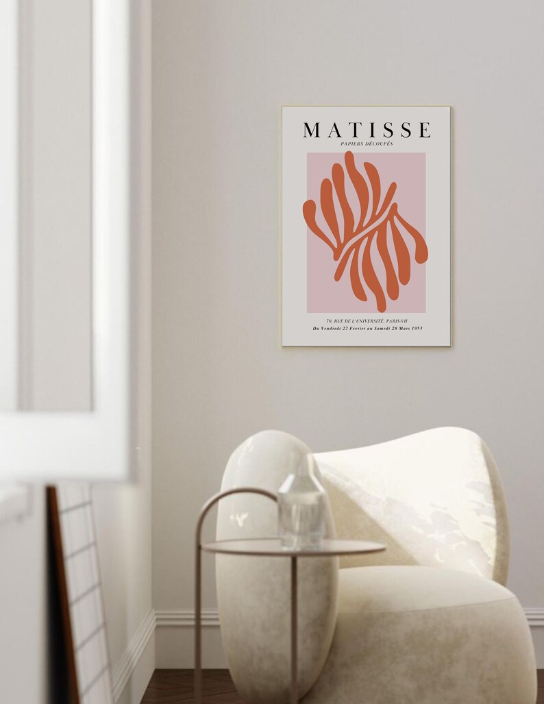 Matisse Print Gallery Wall art Pink Cut out Matisse Leaf Print Danish pastel prints Berggruen and cie Botanical Art Matisse Flower Vintage