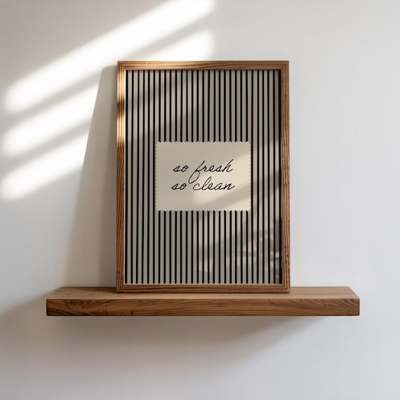 Black Striped Bathroom Print: So Fresh So Clean, Funny Toilet Poster (Digital Download)