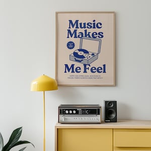 Retro Record Player Poster: Blue Music Wall Art, Vinyl Printable (Digital Download)