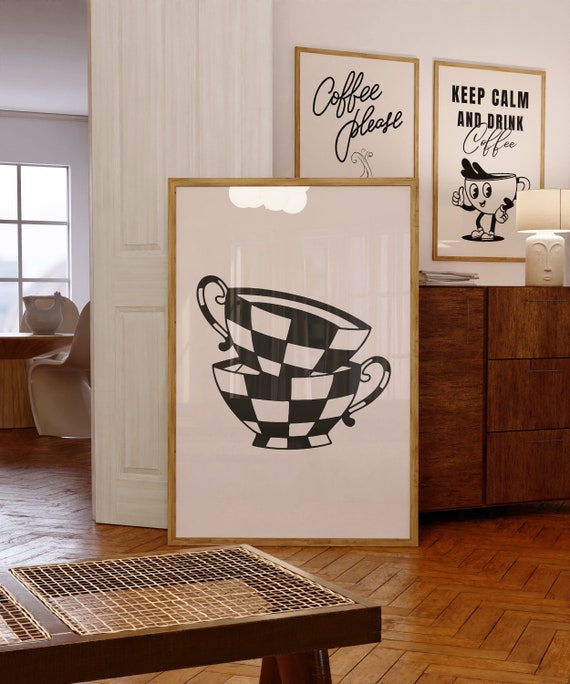 Cup Kitchen Wall Decor Black and White Abstract Print Trendy