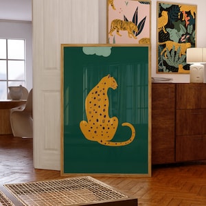 Groene cheetah-print: minimalistische junglekat-poster (digitale download)