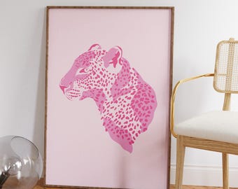 Impressão de chita rosa: arte de parede de animais retrô para meninas (download digital)