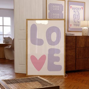 Love Print Preppy Danish Pastel Decor Pink Prints Trendy Wall Art Girly Prints College Dorm Decor Pink Hearts Print Printable Wall Art