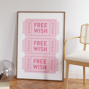 Rosa Retro Ticket Wand Kunst Trendige druckbare Kunst Rosa Trendige Wandkunst Girly Wandkunst Retro Drucke Digitaldruck Preppy Bar Warenkorb Dekor