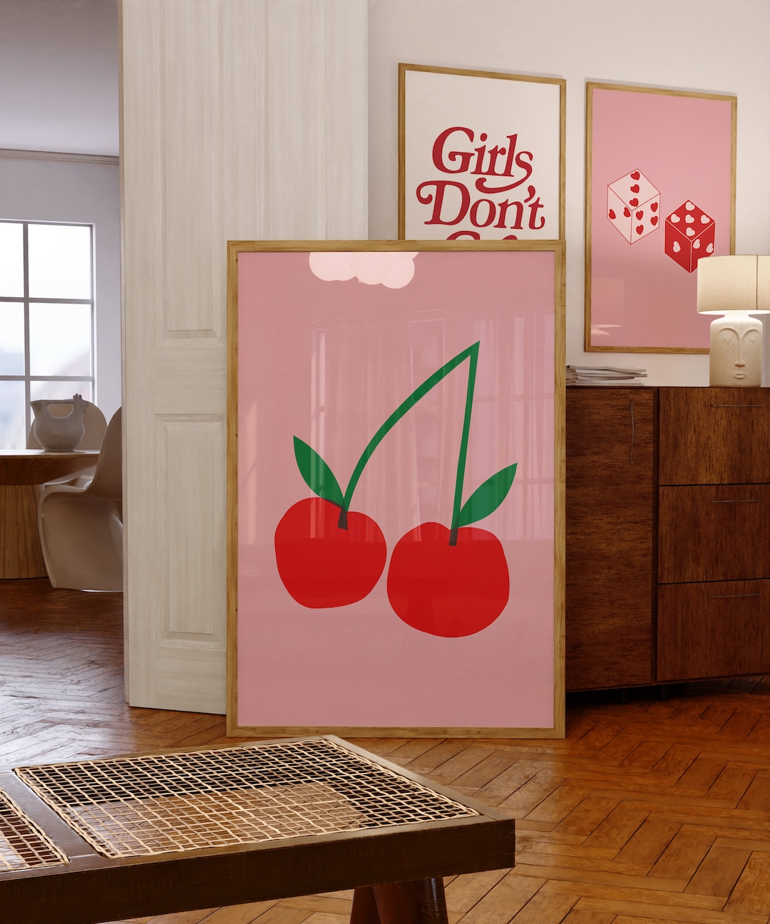 Cherry Print | Retro Trendy Wall Art, Pink Poster (digital Download) - Etsy