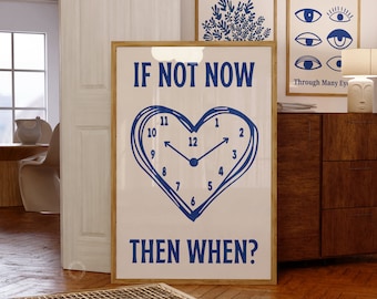 Heart Clock Blue Retro Wall Art, Blue Preppy Room Decor, Trendy Wall Art, Aesthetic Poster, Printable Art, Funky Print, Blue Wall Art