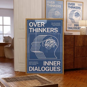 Overthinkers Retro Trendy Poster, Blaue Wohnheim Wandkunst, Wohnung Ästhetische Raumdekoration, Adrette Wandkunst, Funky Print, Blaue Wandkunst