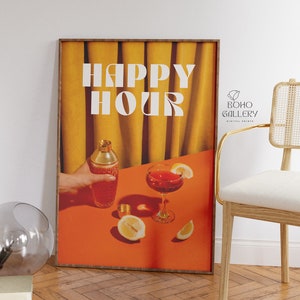 Trendy Happy Hour Print, Every Hour is Happy Hour, Trendy Quote Print, Vintage Bar Cart, Quote Art Poster, Instant Download, Kitchen Prints