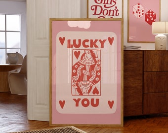 Lucky You Retro Poster: Pink Red Y2K Dorm Decor (Digital Download)