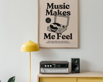 Retro Turntable Art Print: Black Mid-Century Modern Music Poster (Digital Download)