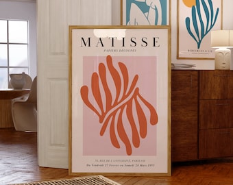 Matisse roze abstracte plant print: Deense pastel muurkunst (digitale download)