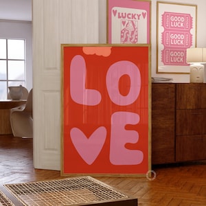 Rosa Liebes-Druck, rosa adrette Wandkunst, Liebes-Zitat-Wand-Kunst, buntes Plakat, trendiges Funky Plakat, ästhetisches girly Raumdekor, Herz-Wand-Kunst