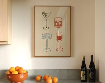 Cheers Colorful Drinks Print: Retro Cocktail Poster, Funky Bar Cart Decor (Digital Download)