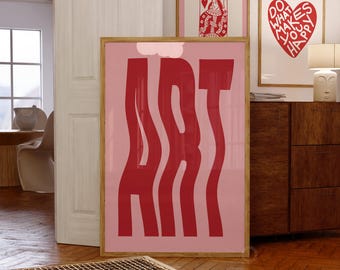 Red and Pink Typography Art Deco Print: Trendy Home Decor (Digital Download)