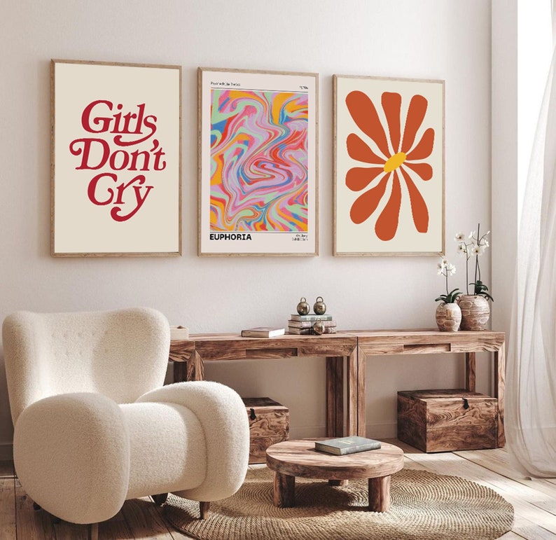 Vintage Retro Wall Art Set of 3 Prints 70s Style Poster Retro Etsy