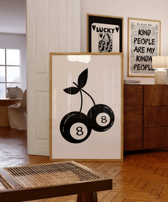 Vintage Cherry 8 Ball Poster: Retro Kitchen & Bar Cart Art (Digital Download)