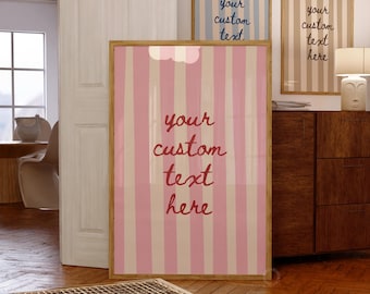 Trendy Custom Quote Print: Retro Striped Personalised Typography Poster, Pink, Blue, Green (Digital Download)