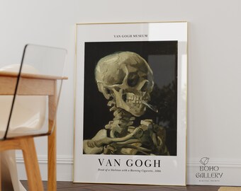 Crne d'un squelette avec une cigarette allume | Vincent Van Gogh | Art  clbre | Peinture classique | Dcoration de portrait vintage | Impression  artistique tte de mort - Etsy France