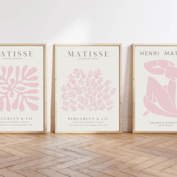 Pink Henri Matisse Poster Set of 3 Pink Wall Art Exhibition Prints Digital Download Pink Wall Art Pink Home Decor Abstract Art Matisse Print