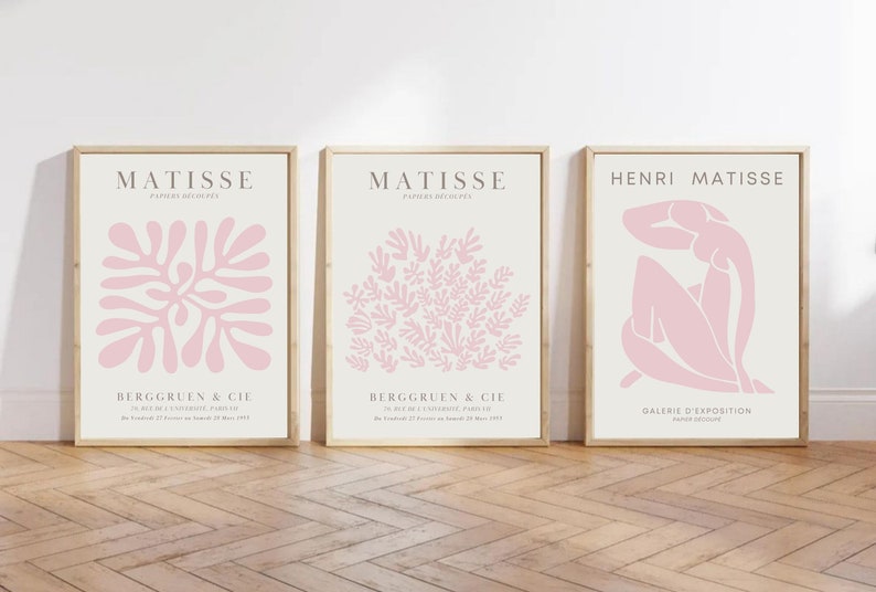 Pink Henri Matisse Poster Set of 3 Pink Wall Art Exhibition Prints Digital Download Pink Wall Art Pink Home Decor Abstract Art Matisse Print