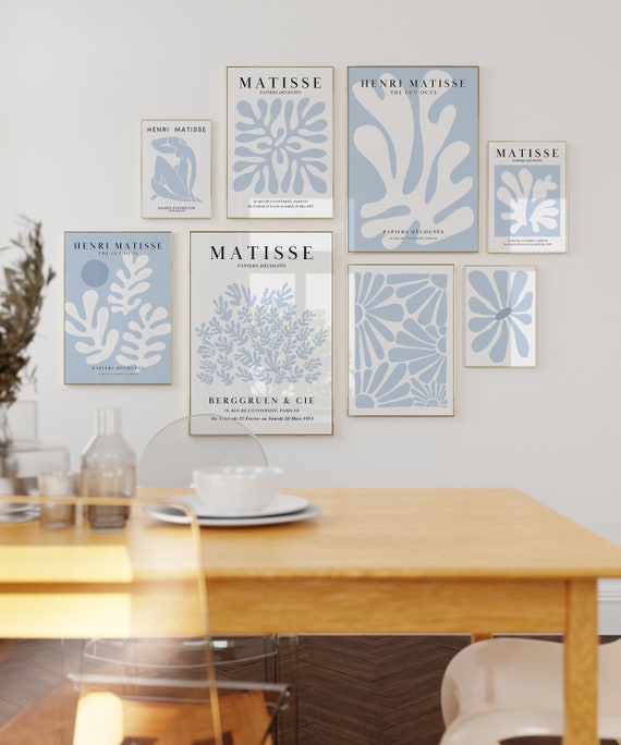 Pastel Blue Matisse Print Set of 8 Matisse Exhibition Poster Neutral Prints Blue Boho Prints Dorm Decor Light Blue Wall Art Matisse Poster