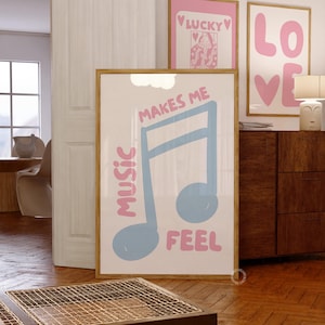Music Print, Pastel Pink and Baby Blue Wall Art, Trendy Retro Aesthetic Coquette Girly Dorm Wall Art, Digital Download, Motivational Quotes