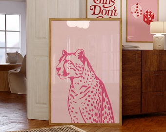 Pink Cheetah Poster Print, Preppy Boho Room Decor (Digital Download)