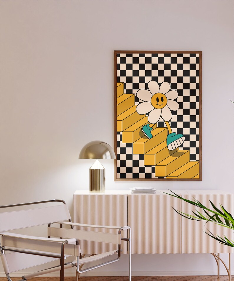 Retro Groovy Flower Print Vintage Retro Wall Art 70s Style Etsy