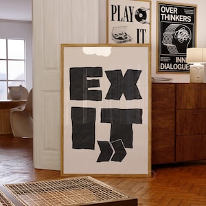 EXIT Flur Wand Kunst Druck, Lustiges Eingangsbereich Poster, Retro Wandkunst, Mid Century Wandkunst, Ausgangsschild Kunst, Typografie Druck, Wohnung Dekor