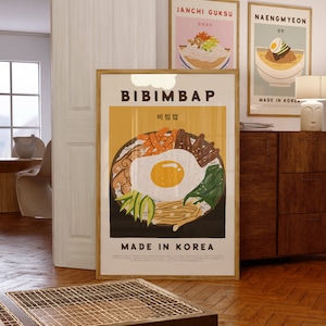 Bibimbap Poster Asiatisches Essen Druck Moderne Küche Dekor Digitaler Download Ramen Küche Kunst Essen Wandkunst koreanisches Essen Ausstellung Poster