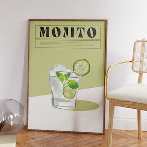 Mojito Cocktail Print | Bar Cart Decor | Instant Download | Cocktail Art Poster | Cocktail Digital Print | Alcohol Sign Bar Kitchen Wall Art