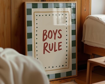 Boys Rule Print: Kids Room Decor, Nursery Wall Art, Retro Playroom (Digital Download)