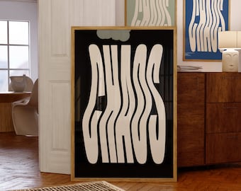 Chaos Wavy Print: Black Retro Typography Wall Art (Digital Download)