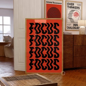 FOCUS Stampa ondulata, stampa tipografica retrò, decorazione estetica della stanza, arte murale alla moda, stampa di metà secolo, poster in stile Bauhaus, stampe digitali