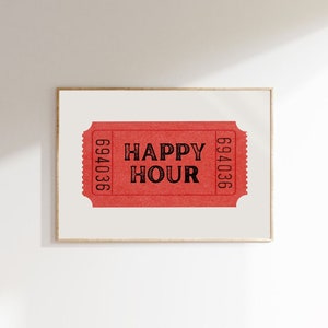 Retro Happy Hour Ticket Print Trendy Wall Art Prints Trendy Printable Art Digital Prints Retro Bar Cart Decor Preppy Bar Cart Wall Art