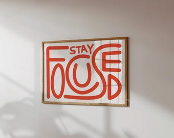 Stay Focused Print: Orange Mid-Century Modern Art, Hand-drawn (Digital Download)