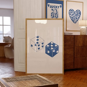 Dice Print Blue Preppy Aesthetic Wall Art Funky Retro Art Print Preppy Dorm Decor Blue Wall Art Print Preppy Teen Room Decor Retro Posters
