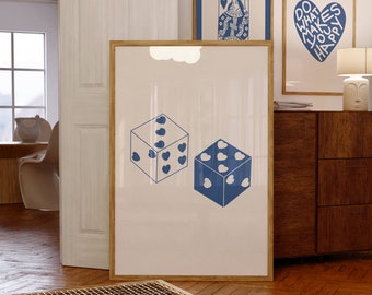 Blue Dice Print: Funky Retro Dorm Art (Digital Download)