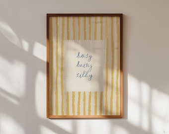 Busy Being Silly Print, Yellow Nursery Decor, Quirky Kids Room Wall Art (DIGITAL DOWNLOAD)