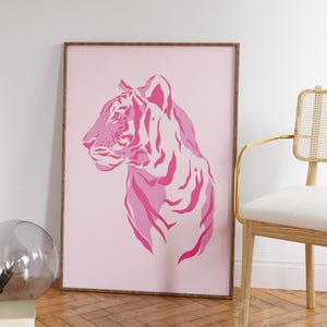 Pink Tiger Wall Art Pink Digital Download Maximalist Aesthetic Pink Tiger Print Preppy Room Decor Trendy Girl Wall Art Jungle Animal Art